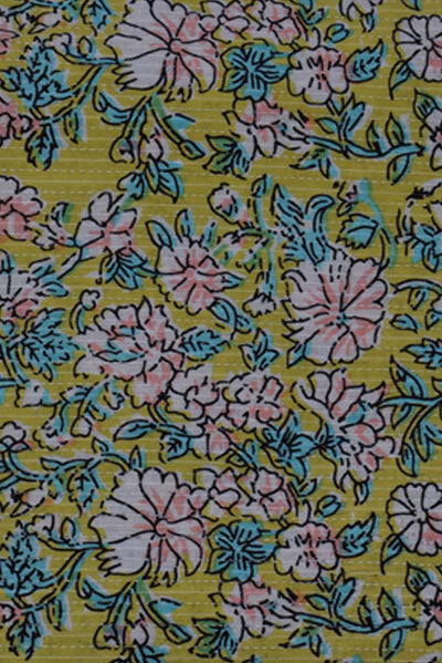 Mustard Yellow Flower Print Cotton Fabric