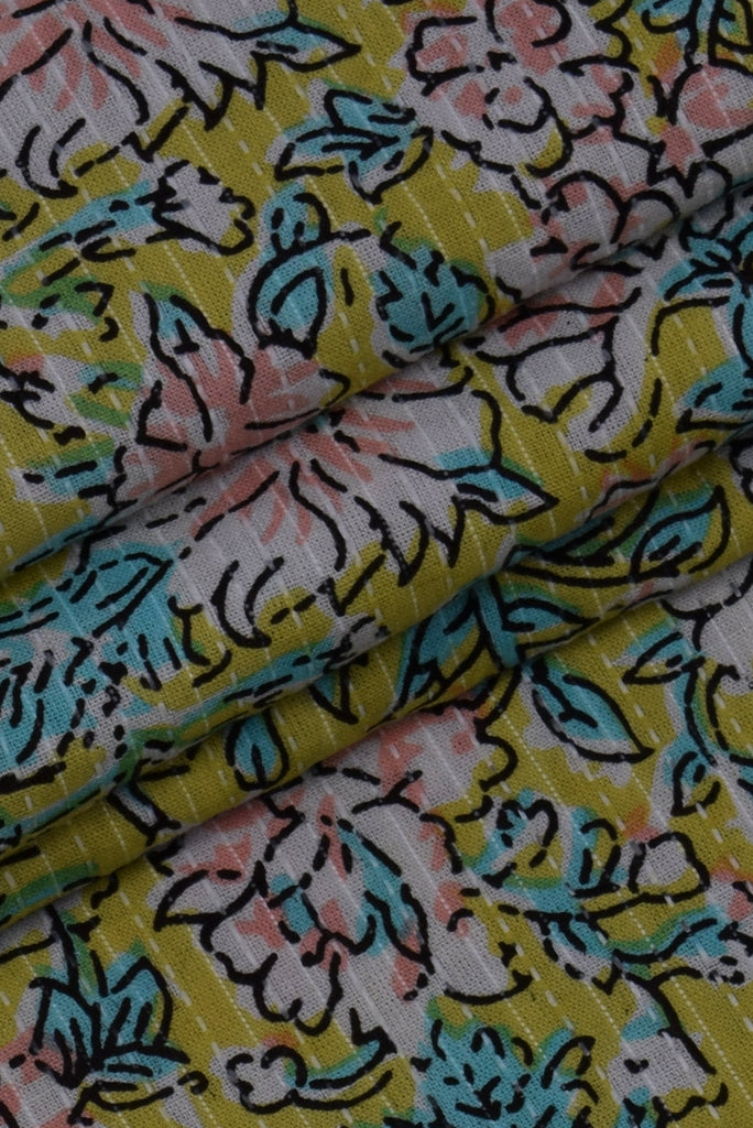 Mustard Yellow Flower Print Cotton Fabric