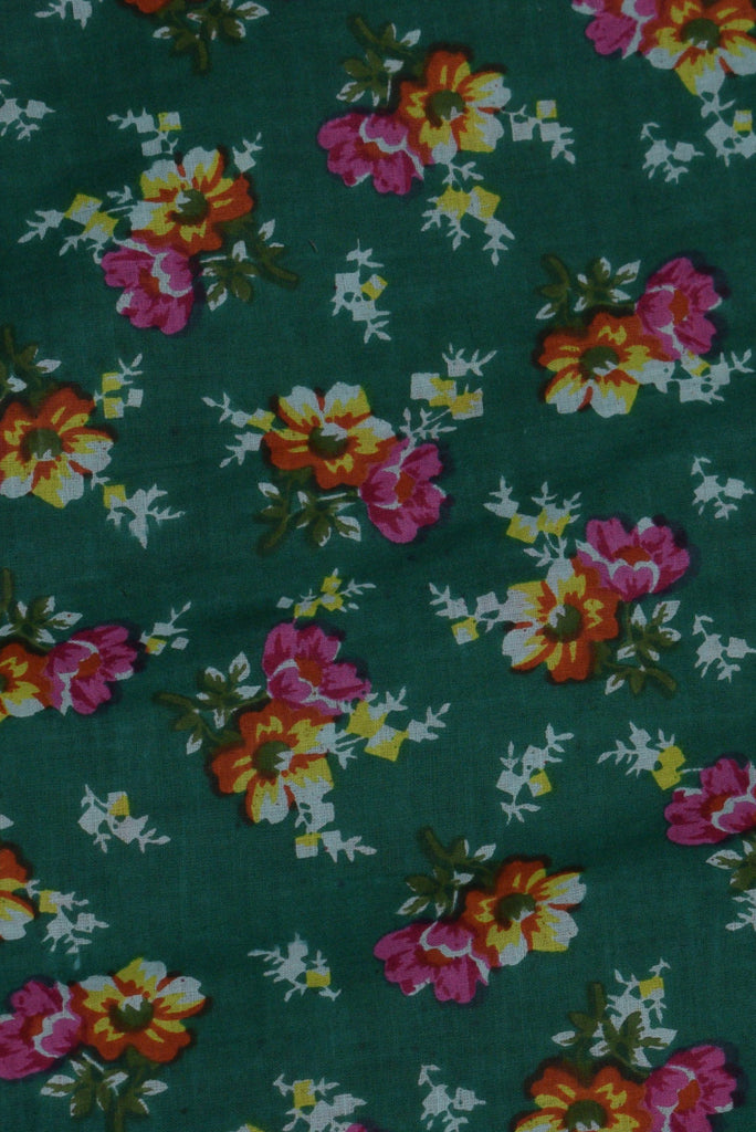 Green Flower Print Cotton Fabric