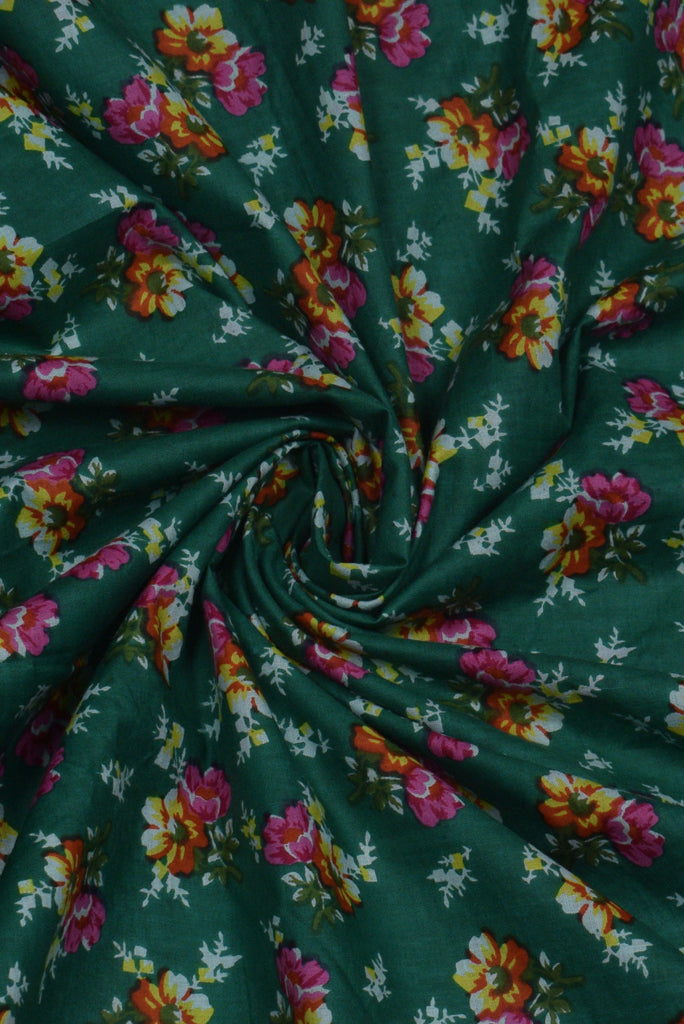 Green Flower Print Cotton Fabric