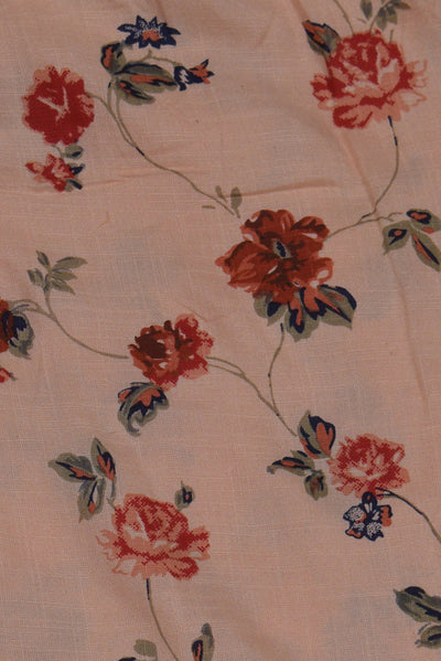 (Cut Piece 0.55 Mtr) Peach Flower Print Cotton Fabric