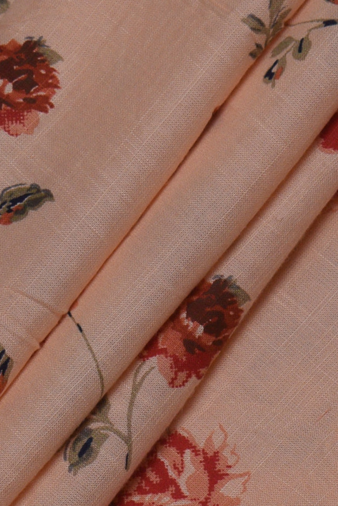 Peach Flower Print Cotton Fabric