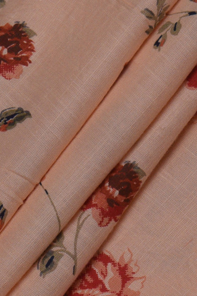 Peach Flower Print Cotton Fabric