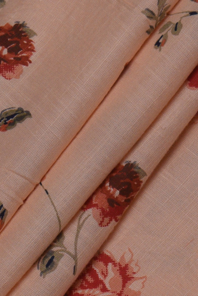 (Cut Piece 0.55 Mtr) Peach Flower Print Cotton Fabric