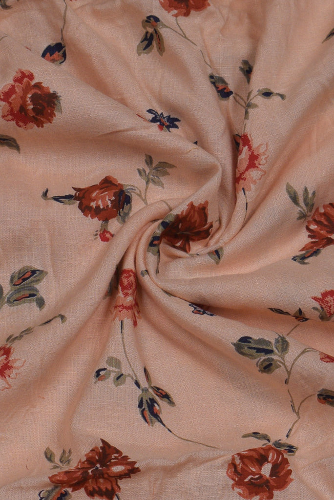 Peach Flower Print Cotton Fabric