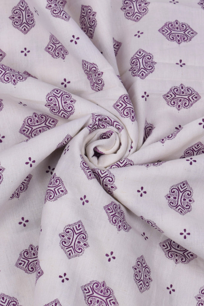 Purple Handblock Printed Rayon Fabric