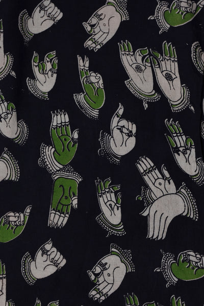 Black Hand Print Kalamkari Fabric