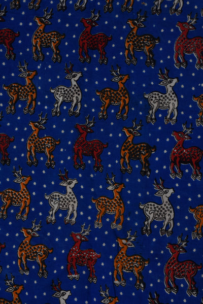Sapphire Deer Print Kalamkari Fabric