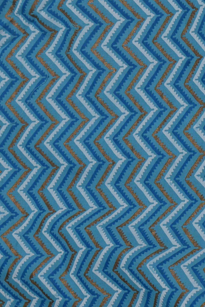 Blue Zig Zag Print Cotton Fabric