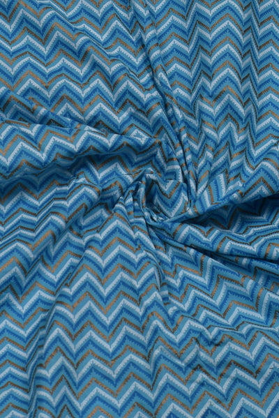 Blue Zig Zag Print Cotton Fabric