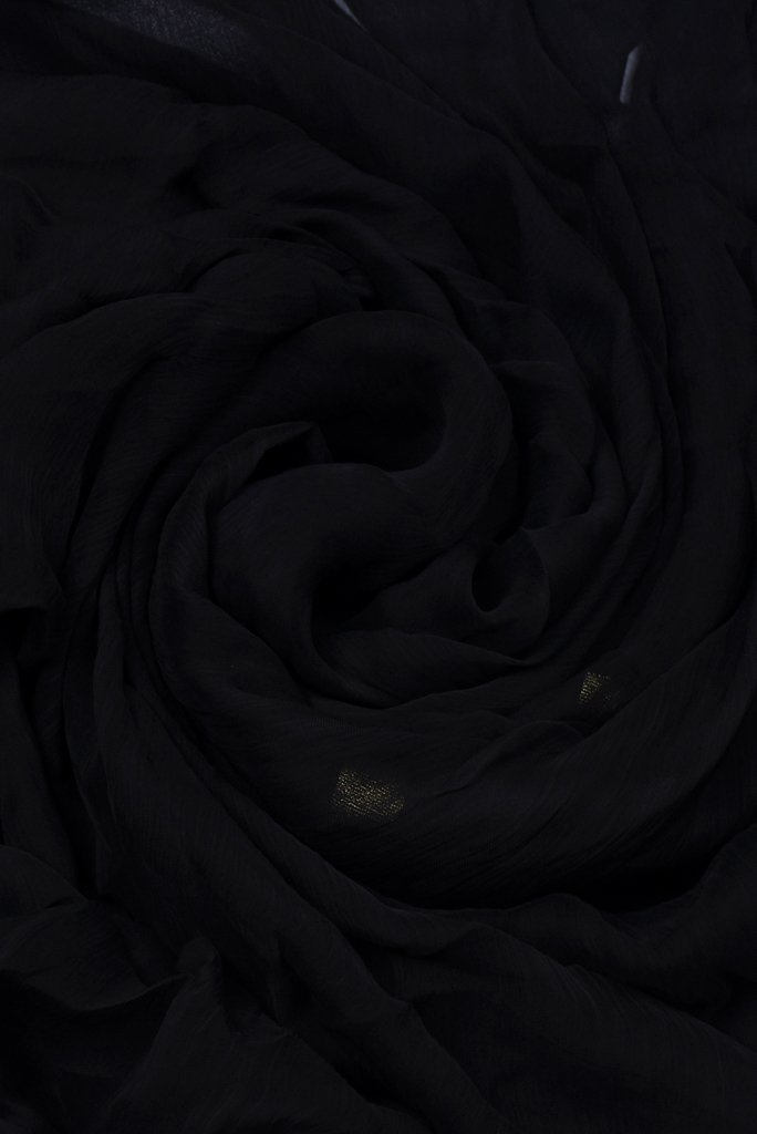 (Cut Piece 0.50 Mtr) Black & Gold Border Chiffon Fabric
