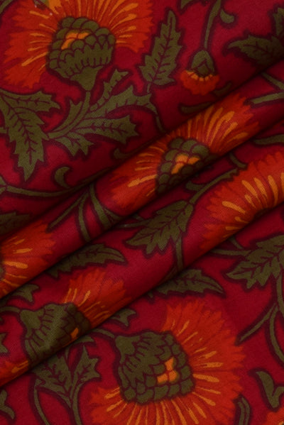Maroon Floral Rayon Fabric