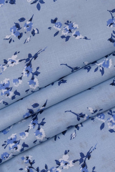 Sky blue  Floral Cotton  Fabric