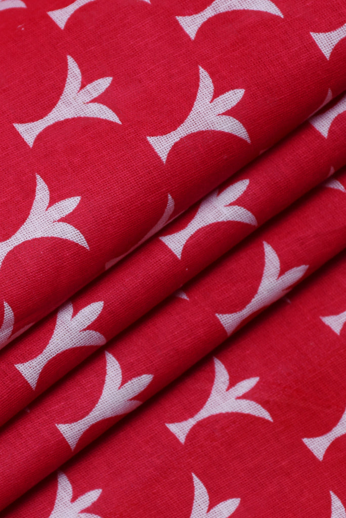 Red Leaf Screen Print Cotton Fabric