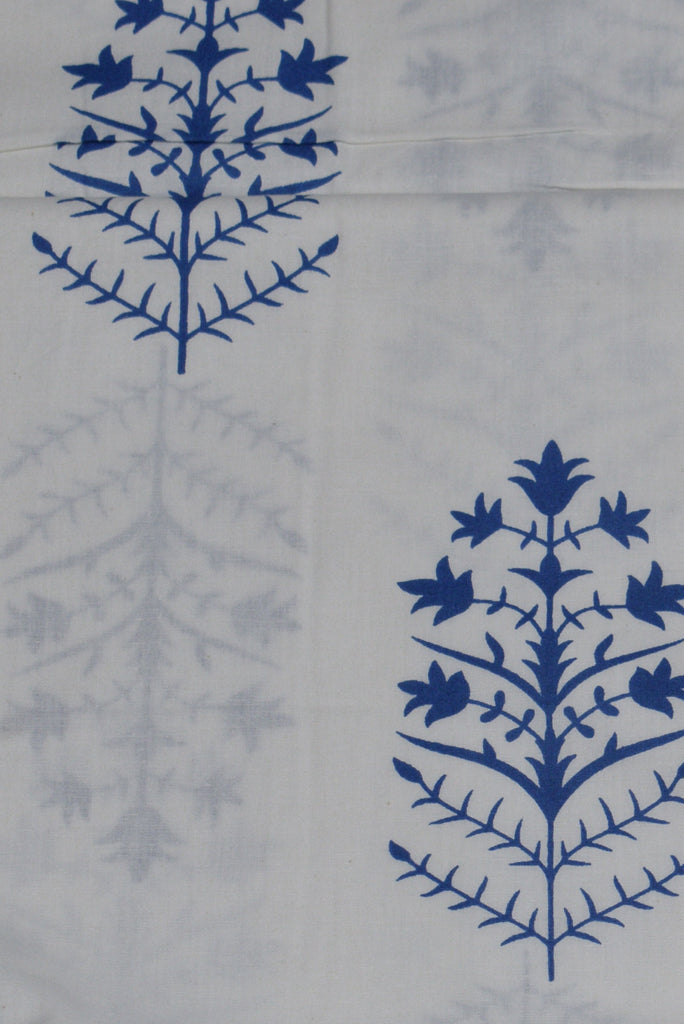 White Leaf Print Cotton Fabric