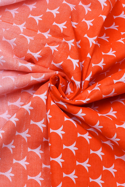 Orange Leaf Screen Print Cotton Fabric