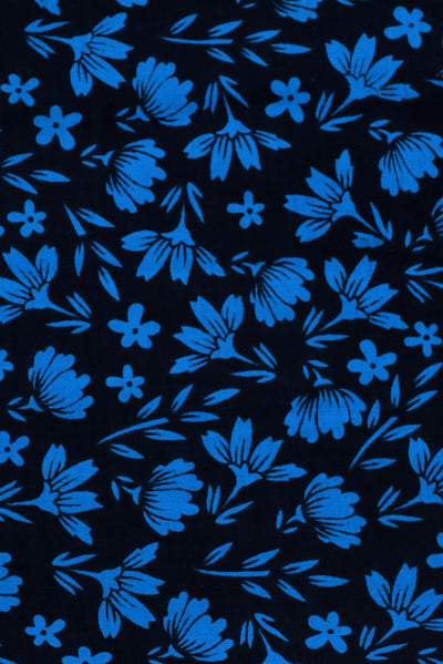 Blue Flower Screen Print Cotton Fabric