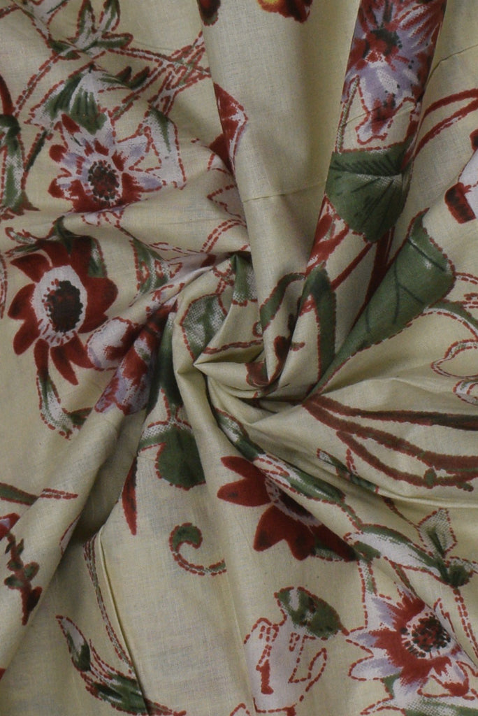 Cream Flower Print Rayon Fabric