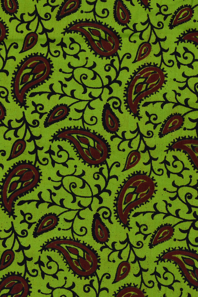 Green Leaf Screen Print Cotton Fabric