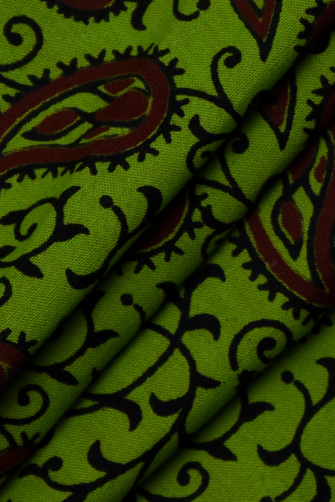 Green Leaf Screen Print Cotton Fabric