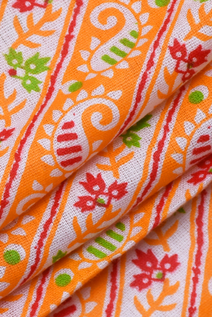 Neon Carrot Buta Print Cotton Fabric