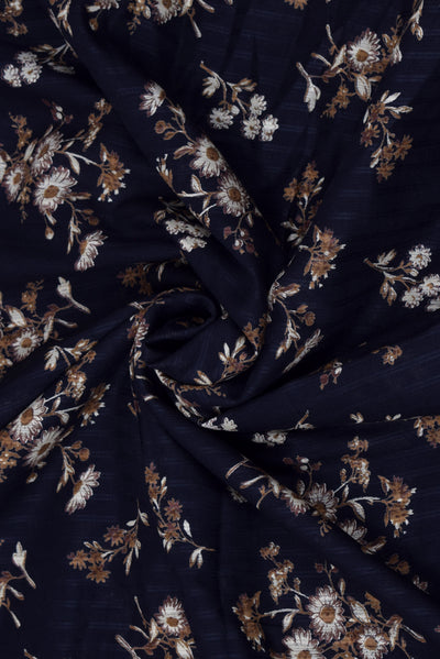 Black Floral Print Cotton Screen Print Fabric