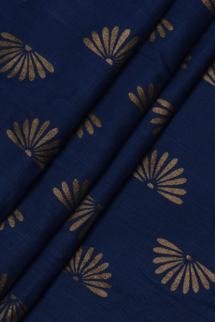Blue Leaf Print Cotton Fabric