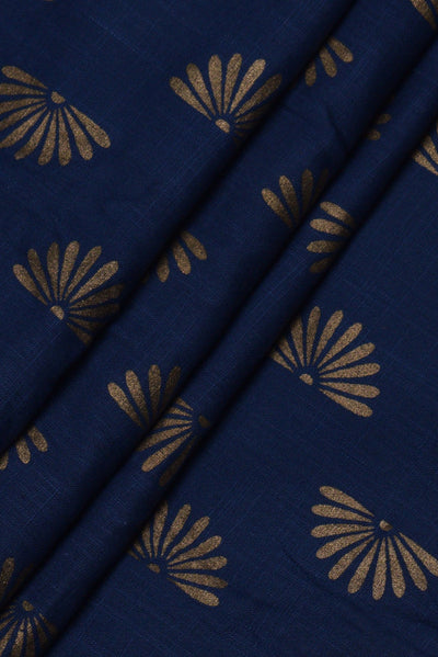 (Cut Piece 0.75 Mtr) Blue Leaf Print Cotton Fabric