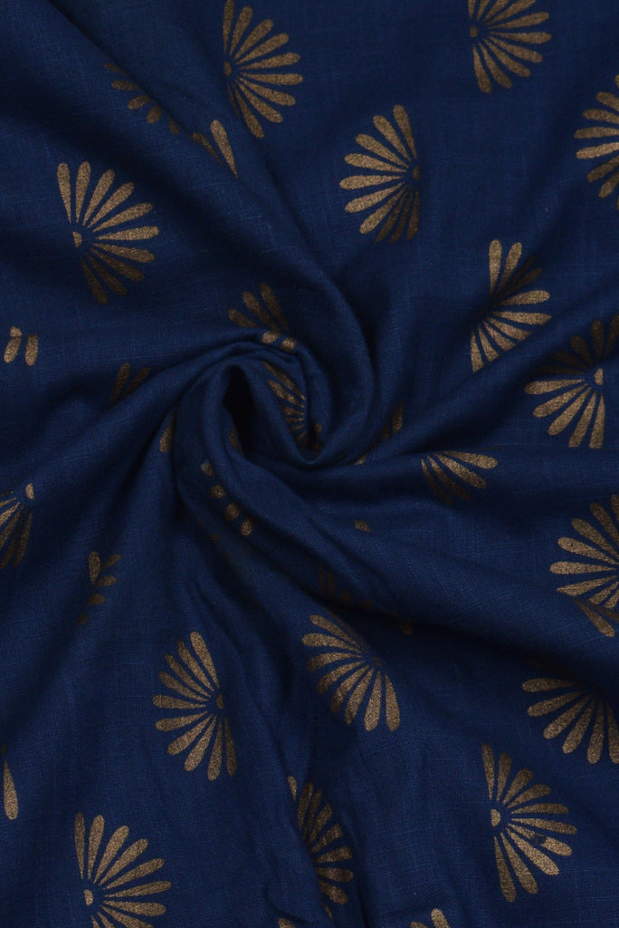 Blue Leaf Print Cotton Fabric