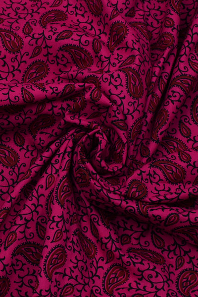 Rani Pink Leaf Screen Print Cotton Fabric