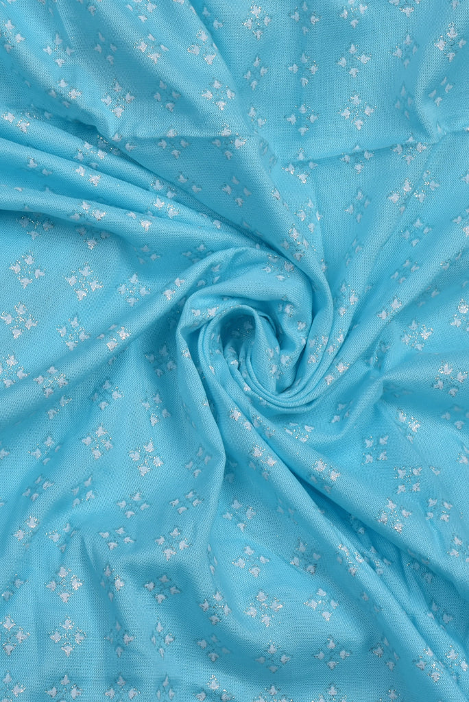 Sky Blue Glitter Print Rayon Fabric
