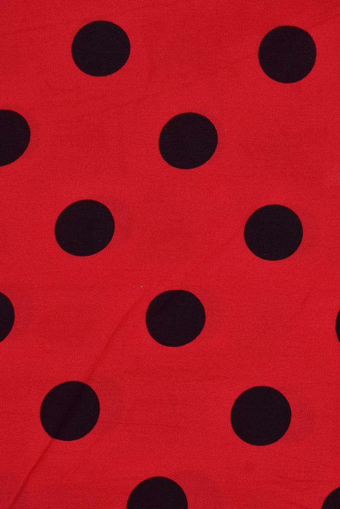 Red & Black Polka Dots Print Rayon Fabric