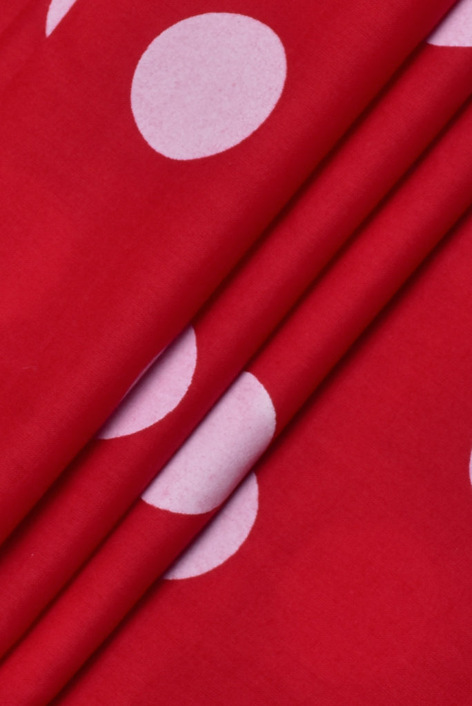 Red & White Polka Dots Print Rayon Fabric