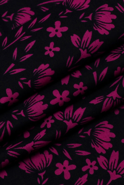 Dark Pink Flower Screen Print Cotton Fabric