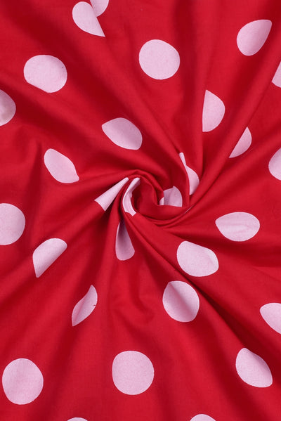 Red & White Polka Dots Print Rayon Fabric