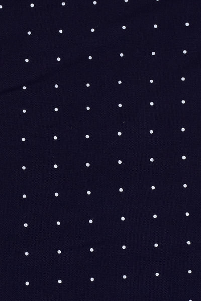 Navy Blue Polka Dots Print Rayon Fabric