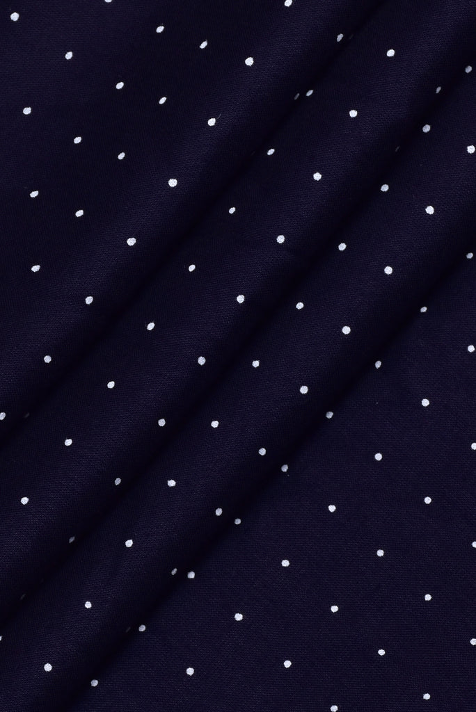 Navy Blue Polka Dots Print Rayon Fabric