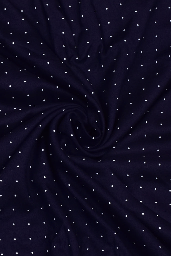 Navy Blue Polka Dots Print Rayon Fabric