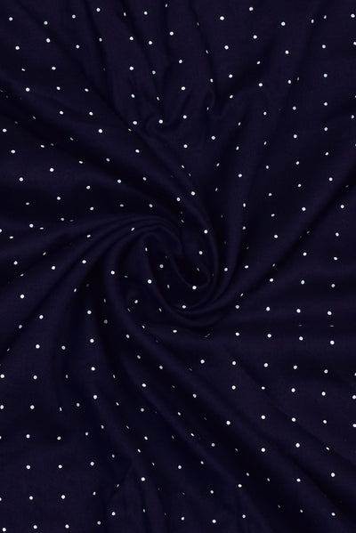 Navy Blue Polka Dots Print Rayon Fabric