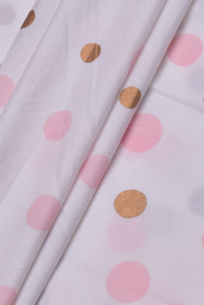 White & Pink Polka Dots Print Rayon Fabric