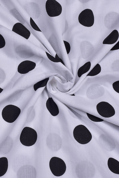 White Polka Dots Print Rayon Fabric