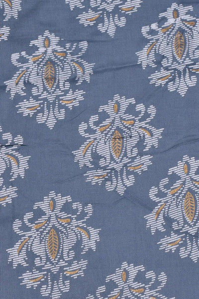 (Cut Piece 0.65 Mtr) Gray Flower Print Rayon Fabric