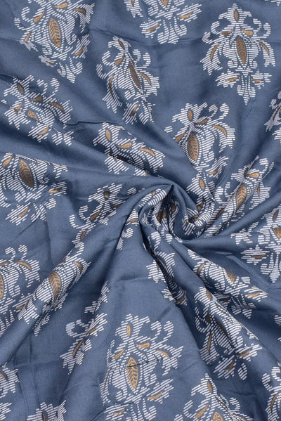 (Cut Piece 0.65 Mtr) Gray Flower Print Rayon Fabric