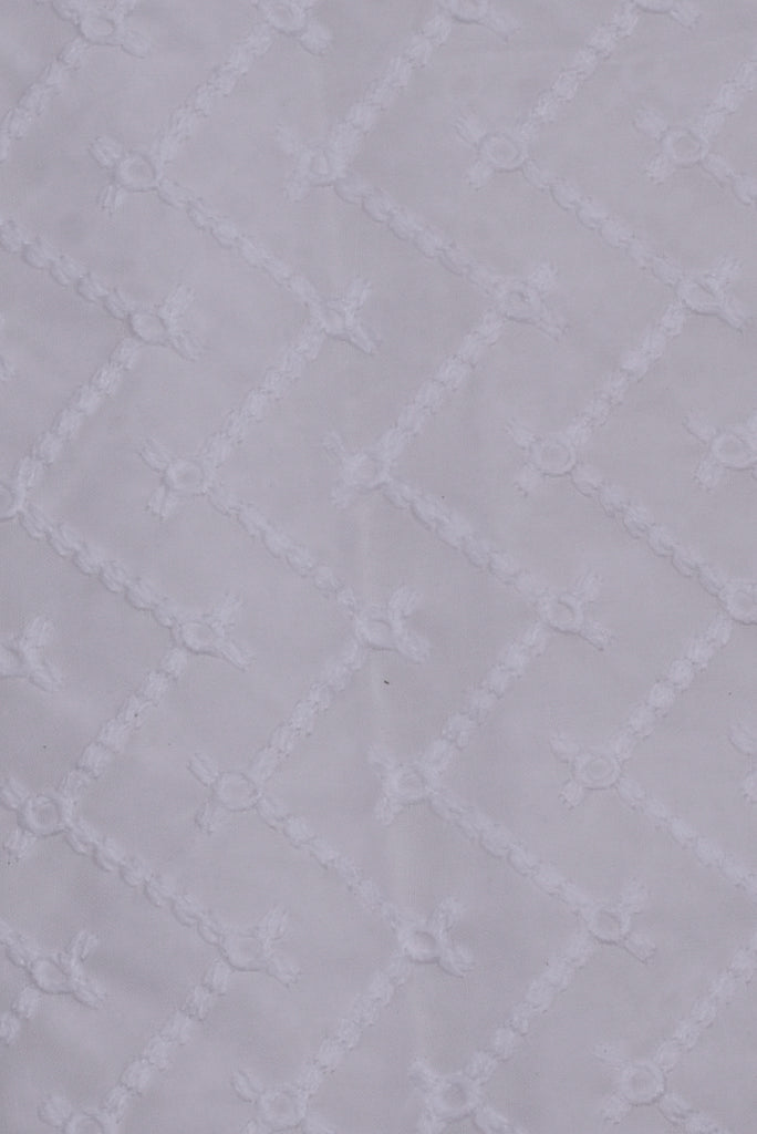 White Lucknawi Kashida Work Cotton Fabric