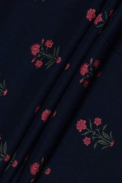 Dark Black Flower Print Cotton Fabric