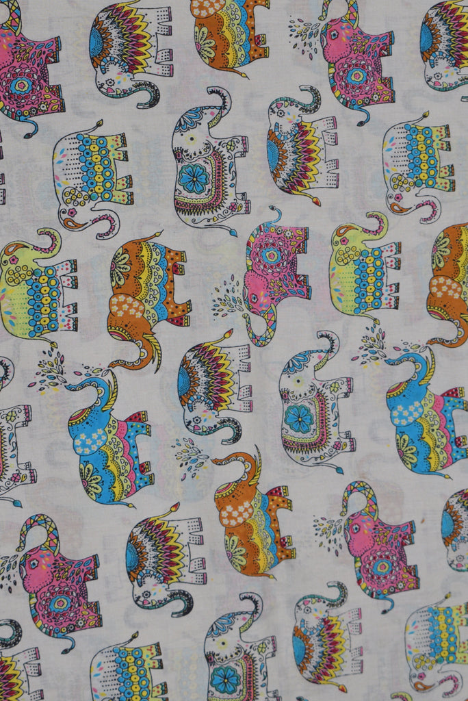 Multicolor Elephant Print Cotton Fabric