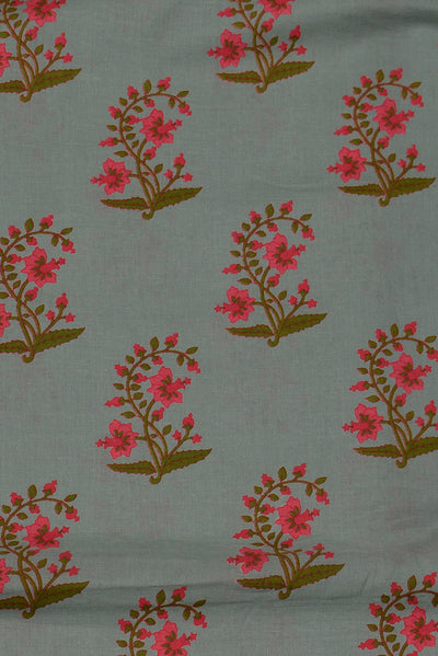 Gray Flower Print Cotton Fabric