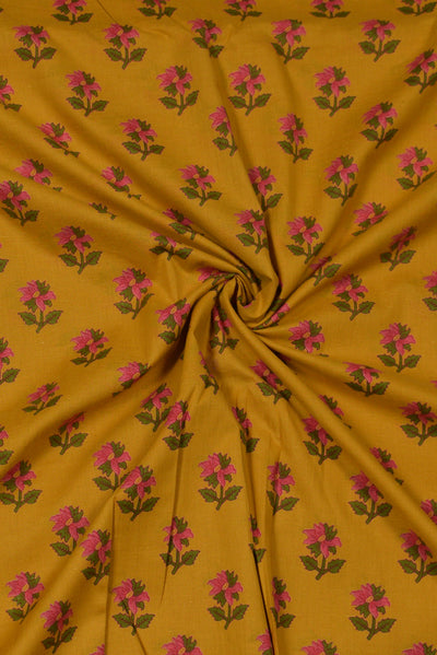 Yellow Flower Print Cotton Fabric