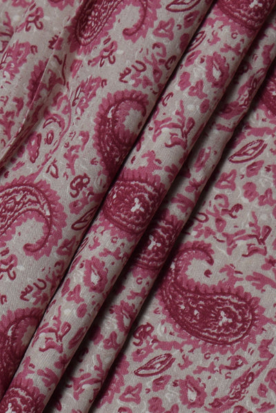 Dark Pink Butta Print Muslin Gold Fabric