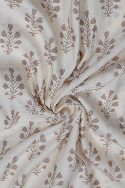White Flower Print Muslin Gold Fabric
